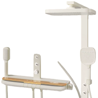 送安装汉德斯科淋浴花洒套装恒温沐浴器贴墙安装带腰喷圆形高端全铜瀑布空气增压钢琴按键家用浴室淋雨喷头调温大置物WBS9