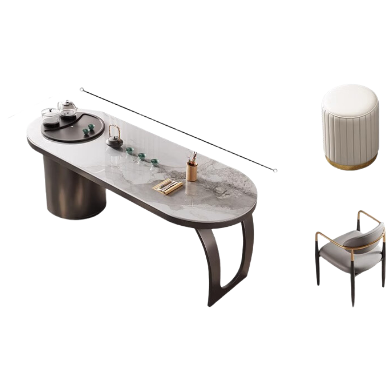 晋舰岩板阳台茶桌椅高端轻奢办公室烧水壶茶具茶台1.6米+3轻奢2圆凳