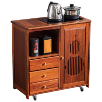 锦北实木移动茶水柜茶桌边柜泡茶台烧水壶一体边柜单门三抽不锈钢电器