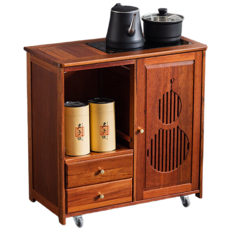 戴劲实木移动茶水柜茶桌边柜泡茶台烧水壶一体边柜单门双抽防烫电器