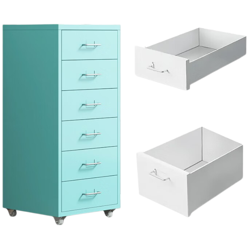 锦北钢制文件柜带轮多抽档案柜资料柜铁皮办公柜家用储物柜蓝色六抽
