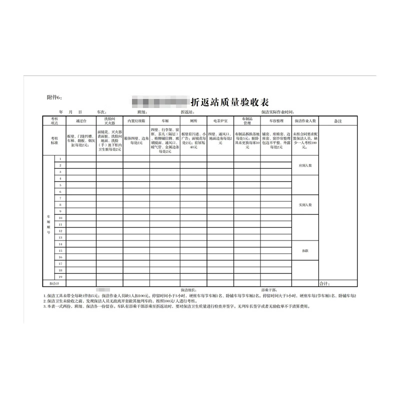 良策齐普折返站质量验收表210*297mm本