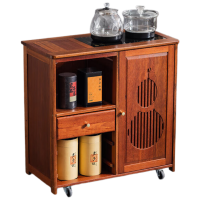 戴劲实木移动茶水柜茶桌边柜泡茶台烧水壶一体边柜单门单抽玻璃电器