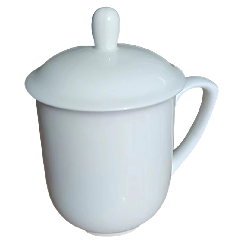 炯毅 纯白陶瓷茶杯会议杯带盖水杯陶瓷杯子 水杯 白瓷杯 口径9cm 个
