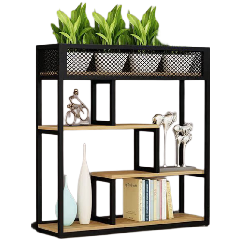 锦北铁艺置物架绿植花架隔断收纳架书架办公室餐厅装饰架 三层长80cm