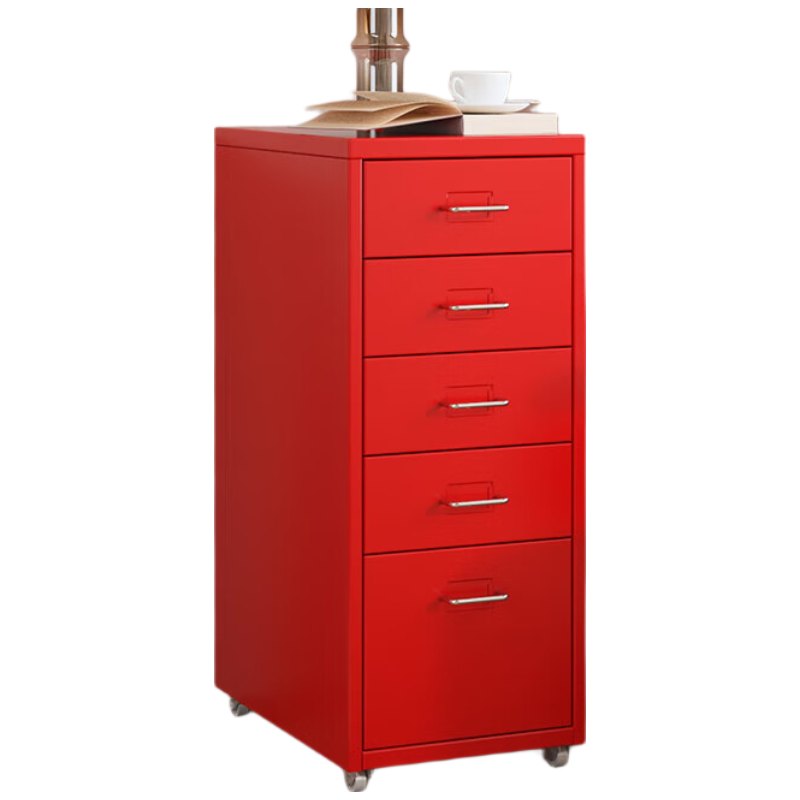 晋舰钢制文件柜带轮多抽档案柜资料柜铁皮办公柜家用储物柜红色五抽
