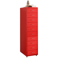 晋舰钢制文件柜带轮多抽档案柜资料柜铁皮办公柜家用储物柜红色十抽