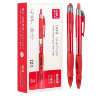 苏宁宜品 透明子弹头签字笔 0.5mm中粗红芯 按动式塑料组合装