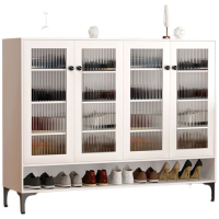 锦北家用钢制鞋柜带抽屉入户门储物柜大容量铁艺收纳柜-四门长虹玻璃