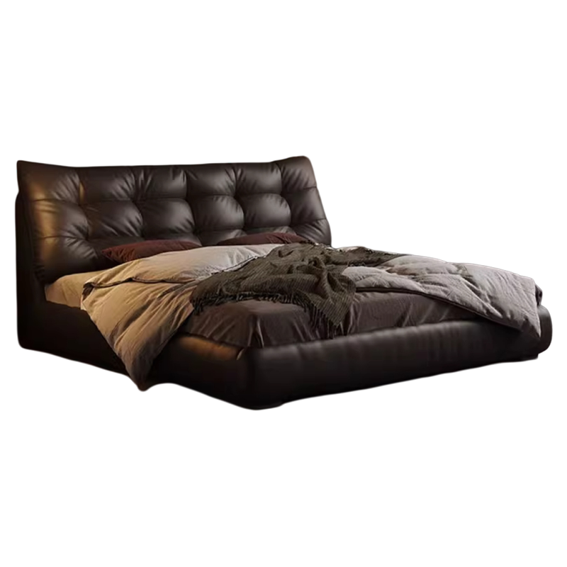 虔度 现代简约真皮床主卧黑色储物高箱双人床婚床1.8m软包床