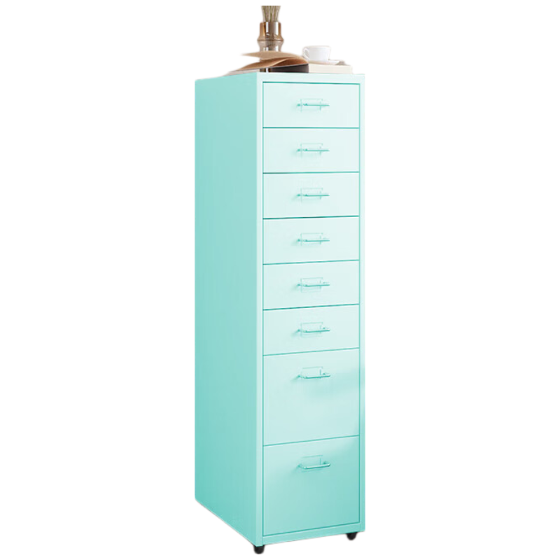 锦北钢制文件柜带轮多抽档案柜资料柜铁皮办公柜家用储物柜蓝色八抽