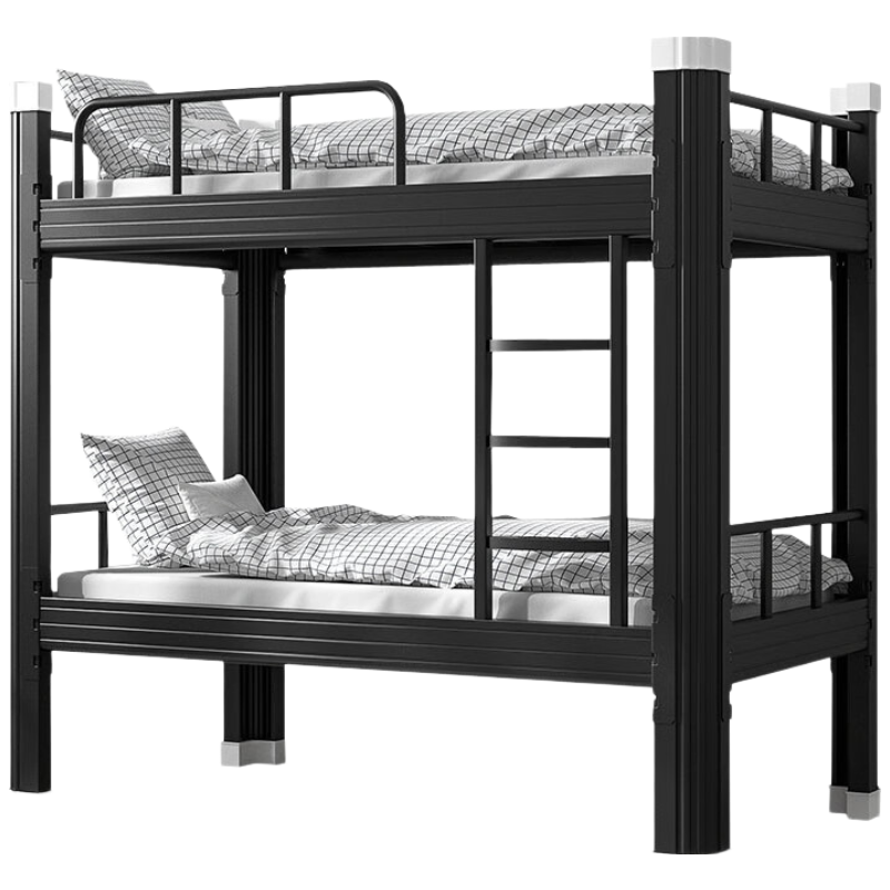 晋舰钢制黑色双层床铁艺床上下铺员工高低双人铁架床含床板 120宽