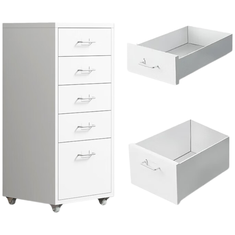 晋舰钢制文件柜带轮多抽档案柜资料柜铁皮办公柜家用储物柜白色五抽