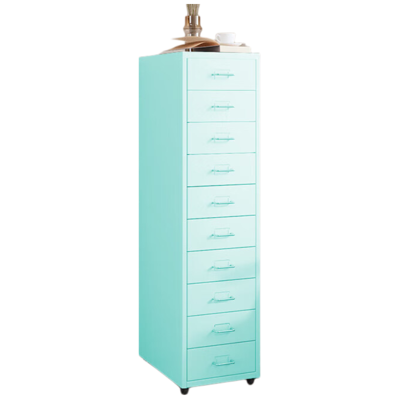 锦北钢制文件柜带轮多抽档案柜资料柜铁皮办公柜家用储物柜蓝色十抽