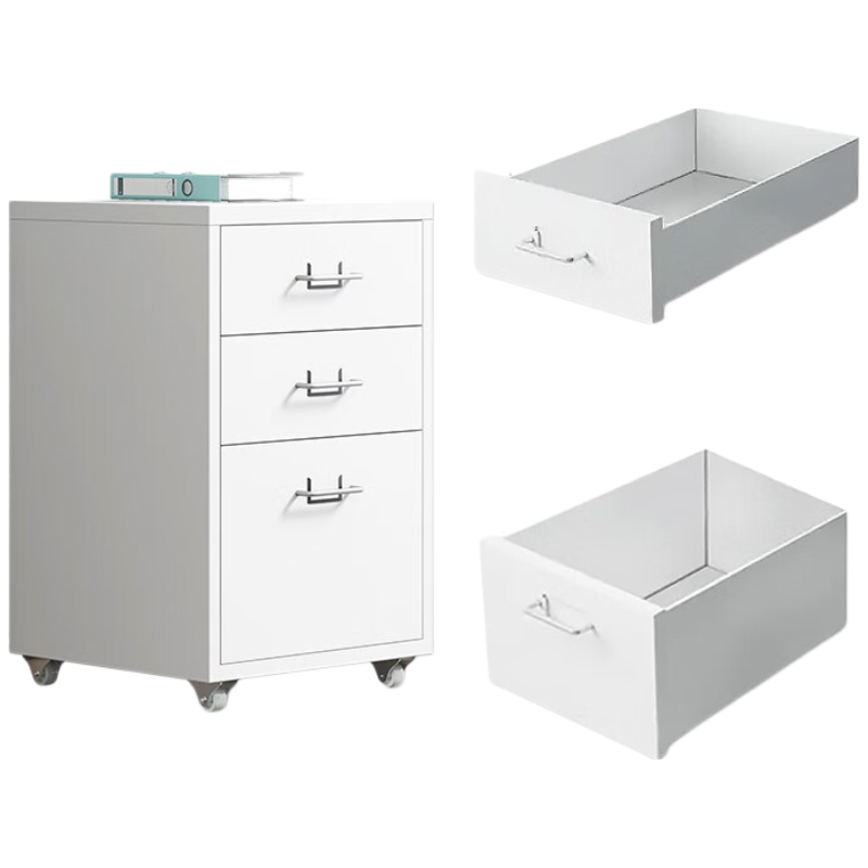 晋舰钢制文件柜带轮多抽档案柜资料柜铁皮办公柜家用储物柜白色三抽