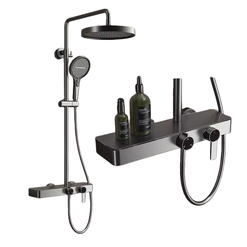 送安装汉德斯科淋浴花洒套装沐浴器高端全铜瀑布增压花洒淋浴家用浴室淋雨喷头旋钮调温大置物SJ-0451