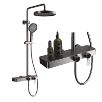 送安装汉德斯科淋浴花洒套装沐浴器高端全铜瀑布增压花洒淋浴家用浴室淋雨喷头旋钮调温大置物SJ-0451