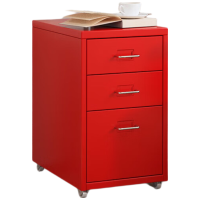 晋舰钢制文件柜带轮多抽档案柜资料柜铁皮办公柜家用储物柜红色三抽
