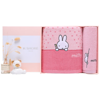 金号米菲卡通毛巾3A抗菌纯棉加大浴巾毛巾套装 1浴1毛72*34cm90g(MF1039H+ MF3029H粉色礼盒装)
