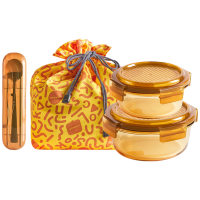 乐扣乐扣/家用品晶彩琉光圆形玻璃保鲜盒四件套琥珀色