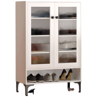 晋舰家用钢制鞋柜带抽屉入户门储物柜大容量铁艺收纳柜-两门长虹玻璃