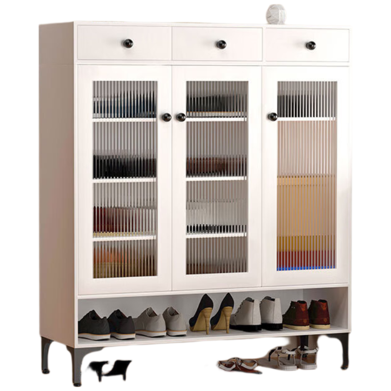 晋舰家用钢制鞋柜带抽屉入户门储物柜大容量收纳柜-三门三斗长虹玻璃