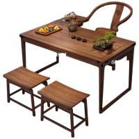 戴劲茶桌组合实木客厅家用简约小茶台新中式1米素茗1围椅+2元宝凳边柜