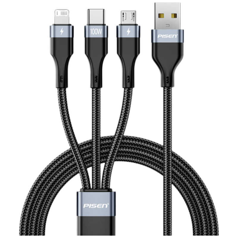 品胜数据线三合一充电线100W/66W快充6a一拖三多头 平果Type-C 华为mate70安卓手机