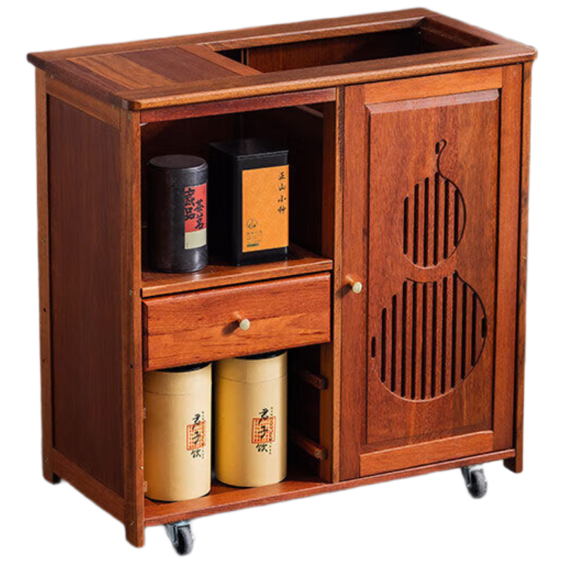 戴劲实木移动茶水柜茶桌边柜泡茶台家用烧水壶一体边柜单门单抽无盖板