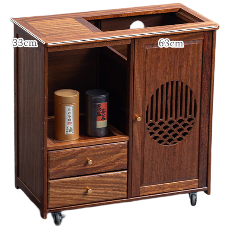 晋舰木制移动茶水柜茶桌边柜泡茶台家用烧水壶一体边柜-双抽无盖板