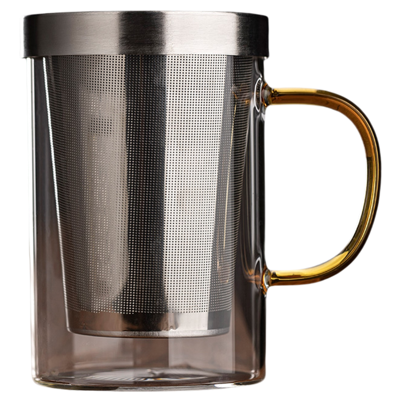 苏宁不锈钢玻璃杯家用耐高温过滤茶水分离杯办公室专用泡茶杯2112