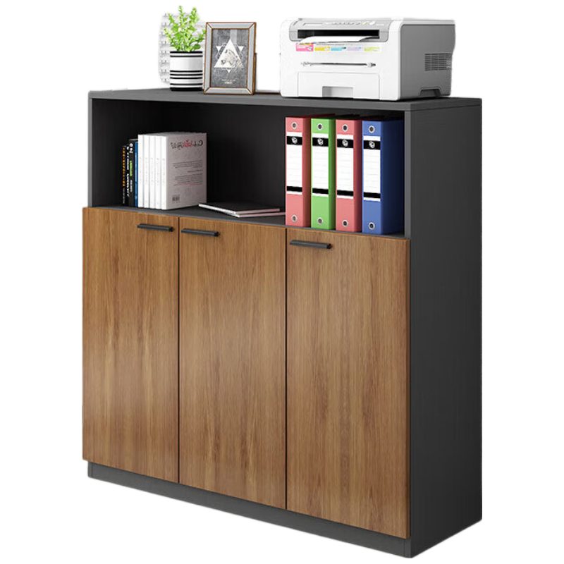 锦北木质文件柜办公室矮柜茶水柜收纳柜[开放格款3门]120*40*120cm