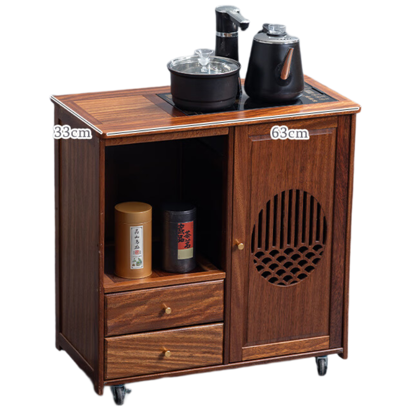 晋舰木制移动茶水柜茶桌边柜泡茶台家用烧水壶一体边柜-双抽防烫电器