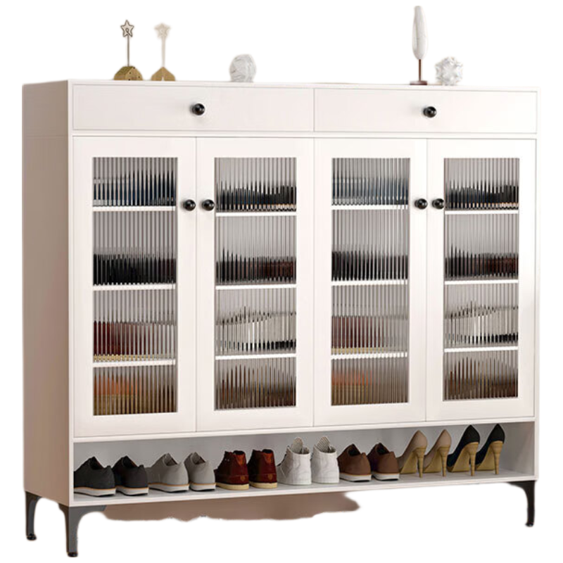 锦北家用钢制鞋柜带抽屉入户门储物柜大容量收纳柜-四门两斗长虹玻璃