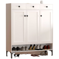 锦北家用钢制鞋柜带抽屉入户门储物柜大容量铁艺收纳柜-三门三斗压型