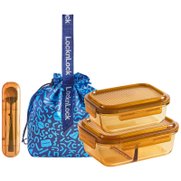 乐扣乐扣/家用品莱茵灵动方形保鲜盒四件套琥珀色