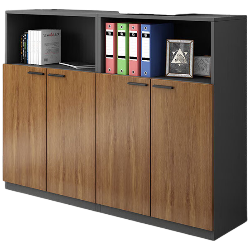 锦北木质文件柜办公室矮柜茶水柜收纳柜[开放格款4门]160*40*120cm