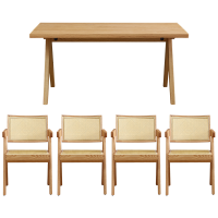 全友家居原木风餐桌椅组合简约方形实木框架餐厅家用吃饭桌子