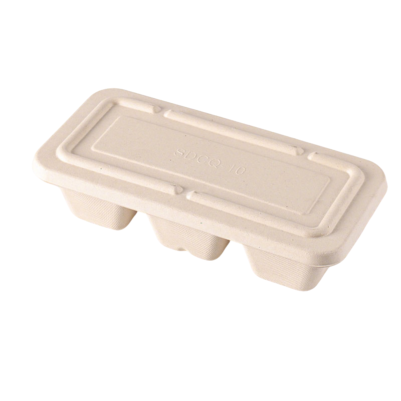 哈铁亿农 一次性三格餐盒长条形可降解纸浆带盖600ml 150套/箱