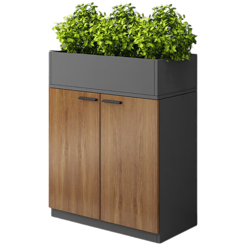 戴劲木质文件柜办公室矮柜茶水柜置物收纳柜[花槽款2门]80*40*100cm