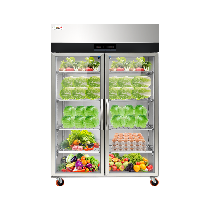 意黛斯 展示柜冷藏蔬菜水果保鲜柜全铜管厨房四门六门冰箱不锈钢冰柜商用大玻璃电冰箱双门冷藏款YDS-850AC4QBL