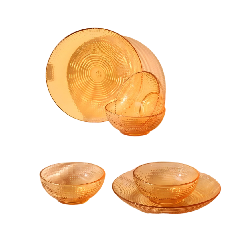 咪酷高硼硅餐具 耐热玻璃 琥珀色 家用可微波 碗具套装 6件套