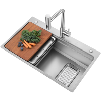 欧琳水槽单槽厨房304不锈钢水槽大单槽纳米压纹集渣洗菜盆洗碗槽9161M