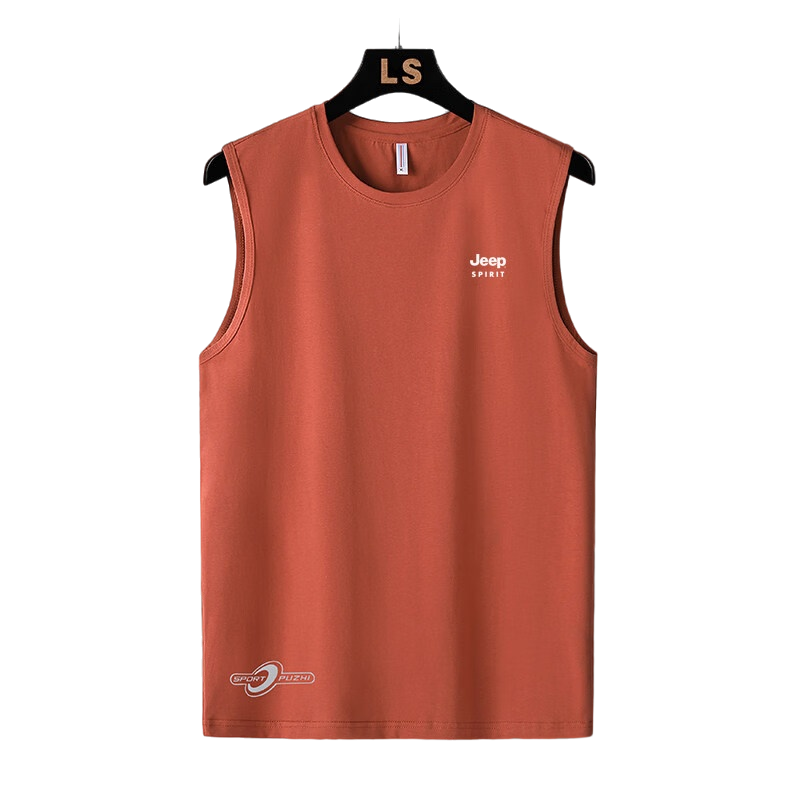 JEEP SPIRITJEEP背心男夏季薄款运动休闲纯棉打底汗衫宽松无袖T恤 酒红色 4XL [建议160-180斤]