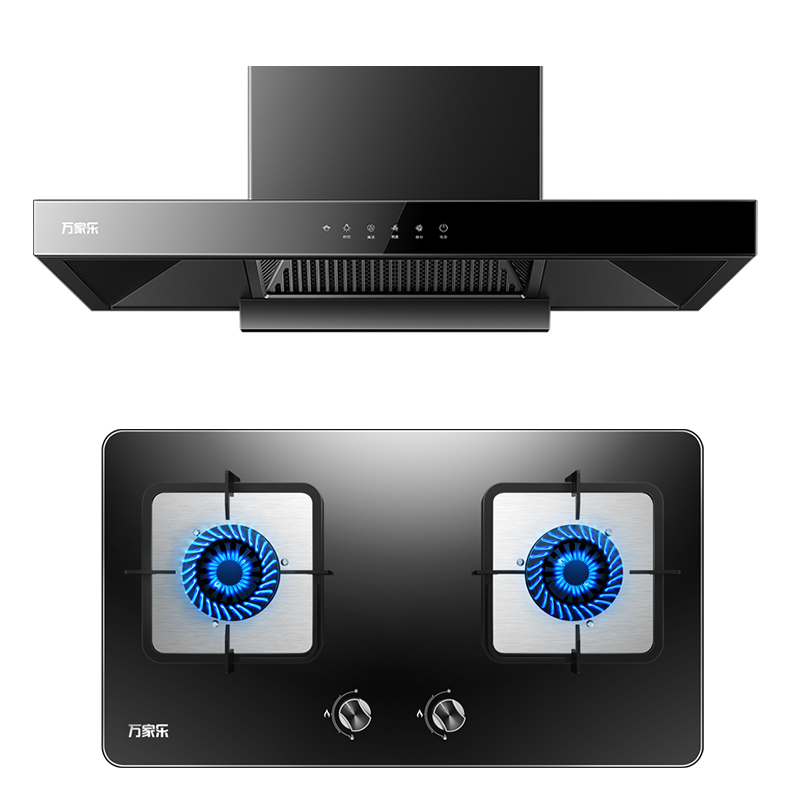 万家乐 烟灶厨电套餐装 20立方大吸力油烟机 欧式顶吸 挥手智控 智旋暴风洗 台嵌两用天然气灶AT051+LAY3