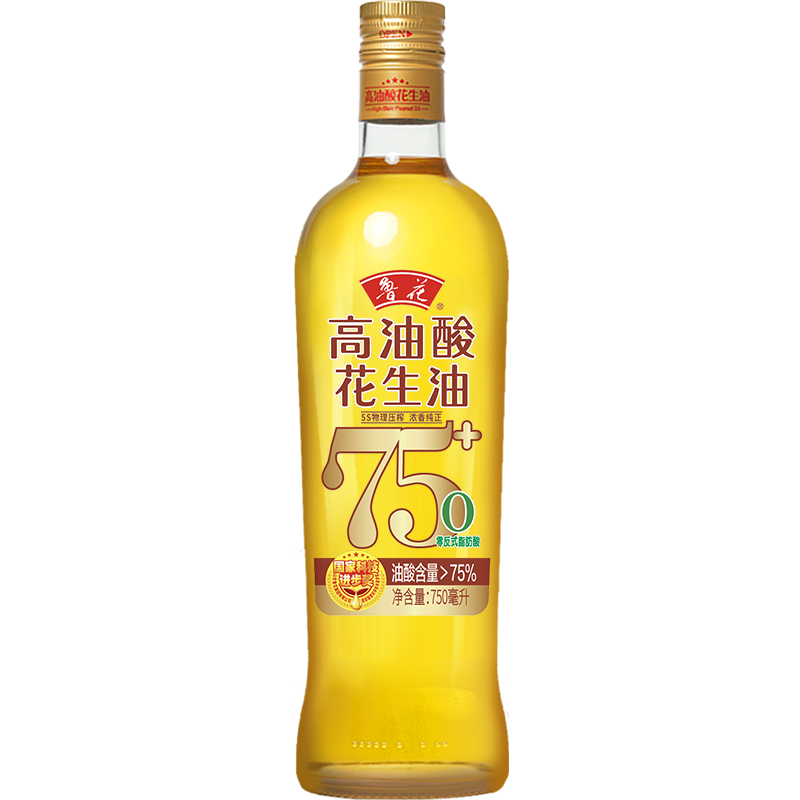 鲁花高油酸花生油750mL 食用油 粮油 礼品 家用炒菜 植物油 营养健康轻食 送礼佳品 物理压榨 香浓味美 团购