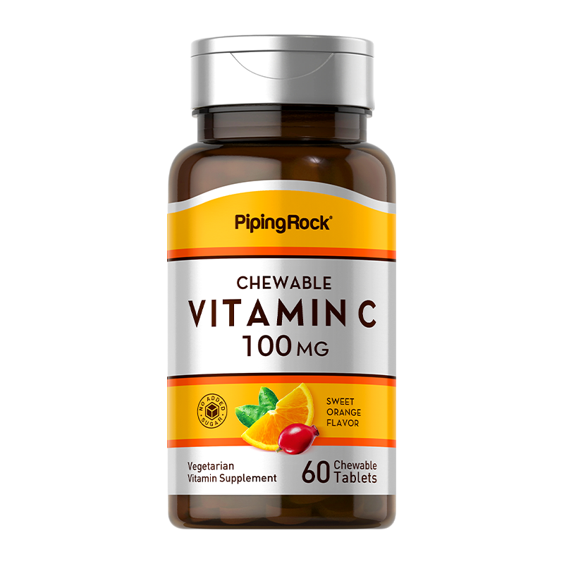 PipingRock/朴诺天然维生素C咀嚼片香橙味维C增强免疫力 美国进口