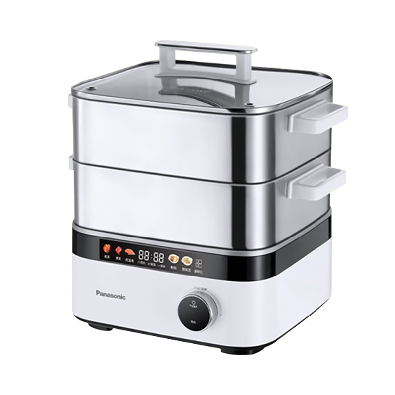 松下(Panasonic)电蒸锅家用不锈钢多功能大容量电热锅电煮锅智能预约双层蒸笼炖蒸煮一体NF-ST1