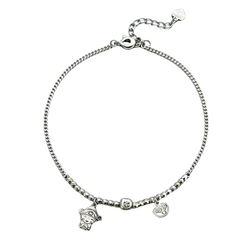 北京黄金女士足银手链日韩风格优雅时尚送恋人佳品无镶嵌设计CNC精雕复古做旧细链叠珠设计日常百搭生日送礼礼物