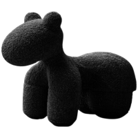 锦北小马椅儿童动物座椅客厅休闲卡通坐凳沙发中号黑色[羊毛卷料]